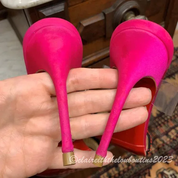 Louboutin Speleola 100 Pink Satin Rhinestone Crystal PVC Mules size 35